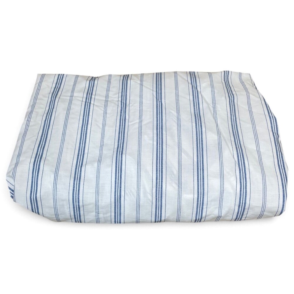 Vintage Ralph Lauren Village Stripe Blue White Fitted Sheet Twin Cotton USA